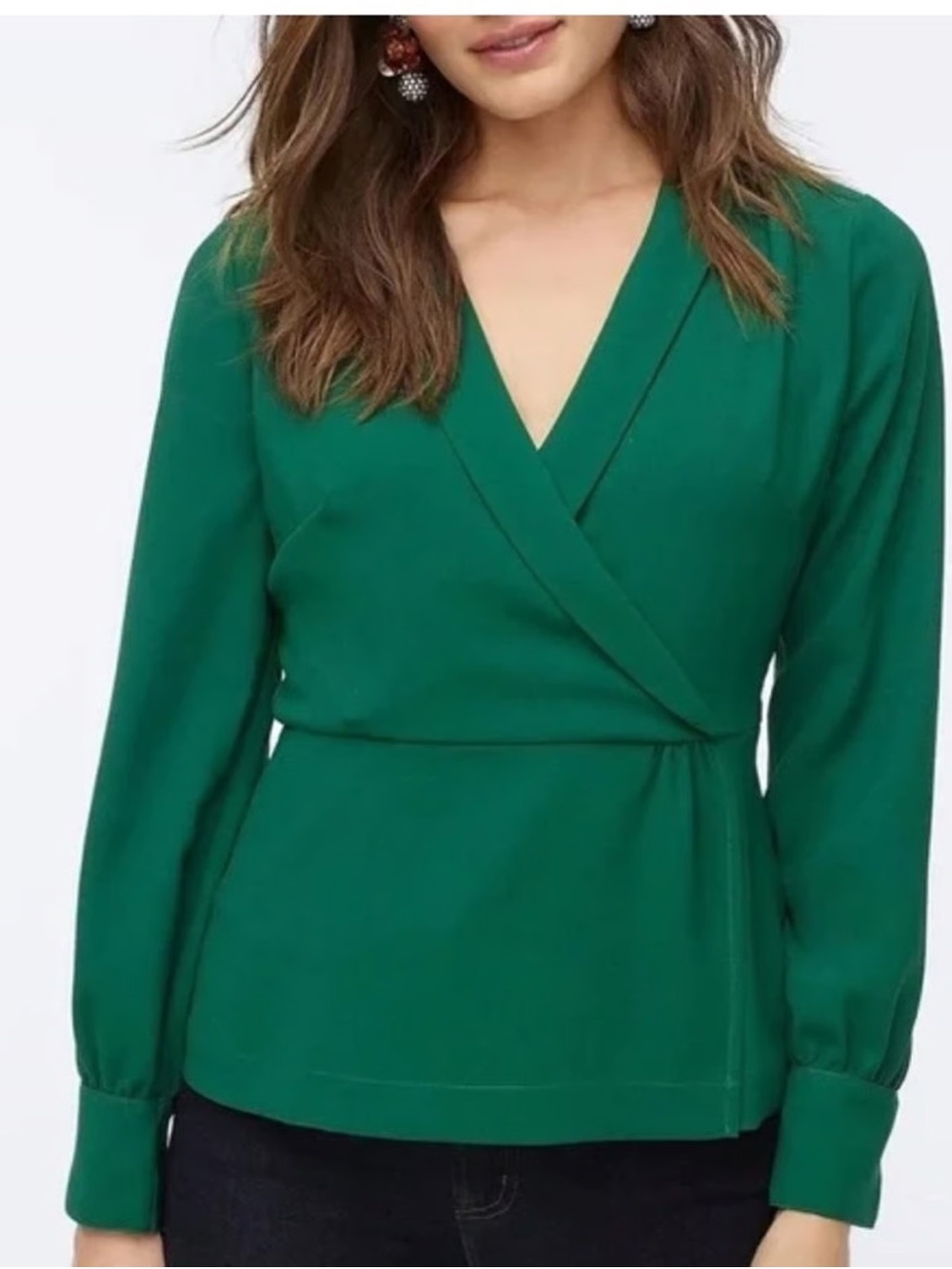 NWT J.Crew Drapey Faux-Wrap Top in 365 Crepe Alpine Green size 2